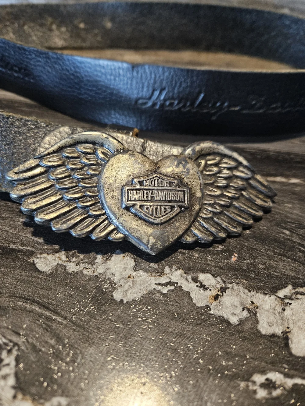 Harley-Davidson Black Leather Belt With Belt Buckle Size 38 Belt
